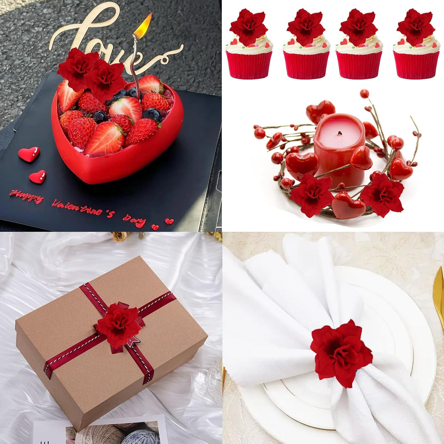 55PCS Red Roses Buds Artificial Flowers Bulk, 1.2″ Small Silk Fake Roses Flow…