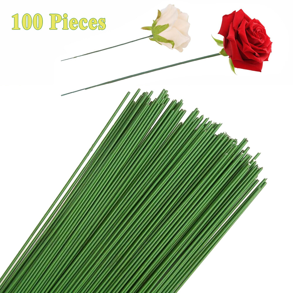 100pcs Floral Stem Wire Plastic Artificial Flower Green Stem Rod Plant Stub Wire