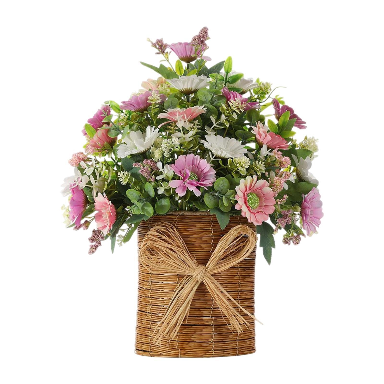 Front Door Hanging Basket Wreath Welcome Sign Olive Leaves Artificial Daisy