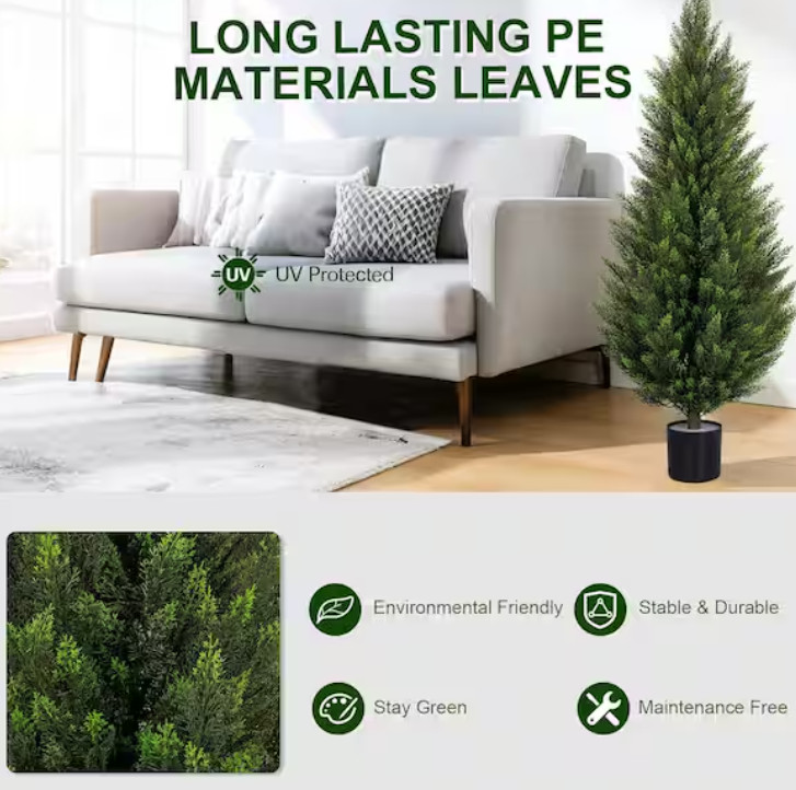 2-Pack NEW 4 ft Artificial Cedar Topiary Trees Indoor Outdoor Front Porch Decor