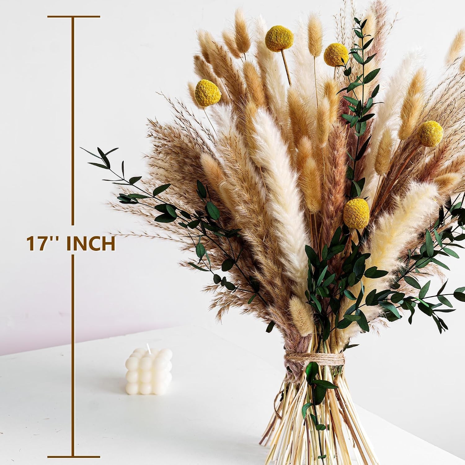 Boho Dried Flowers Bouquet – Olive Green Wall Decor, Pampas Grass Bouquet, Ru…
