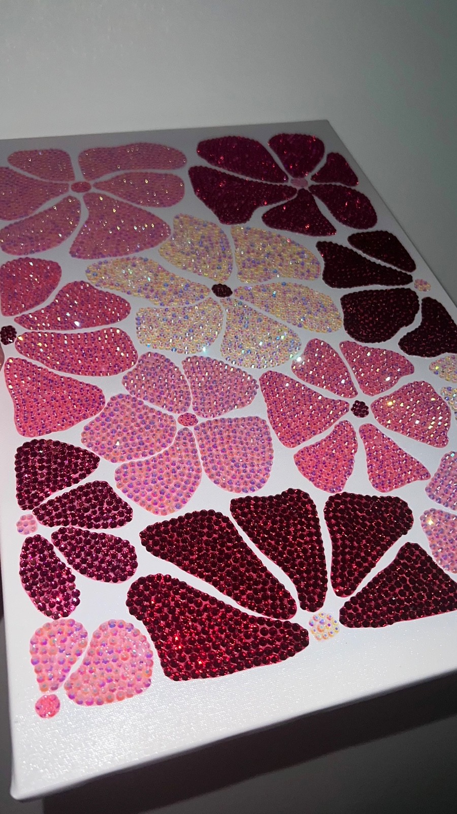 Handmade Bling Flower Wall Art Pink Rhinestone Canvas Luxury Decor 12×18”