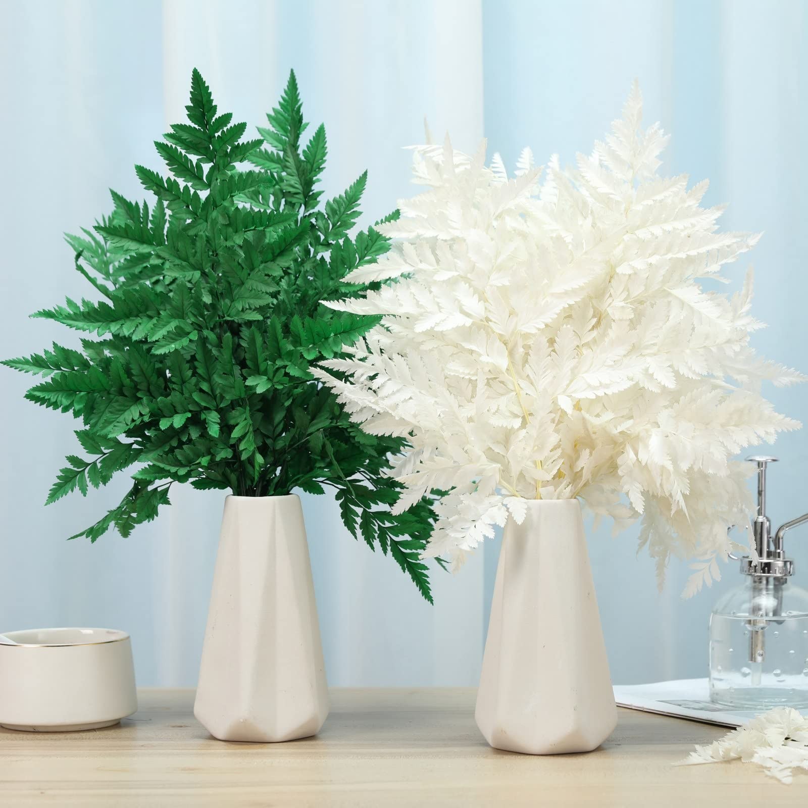 Fern Preserved White Ferns, 10 PCS Dried Boston Fern with Stems, 15” Real Le…