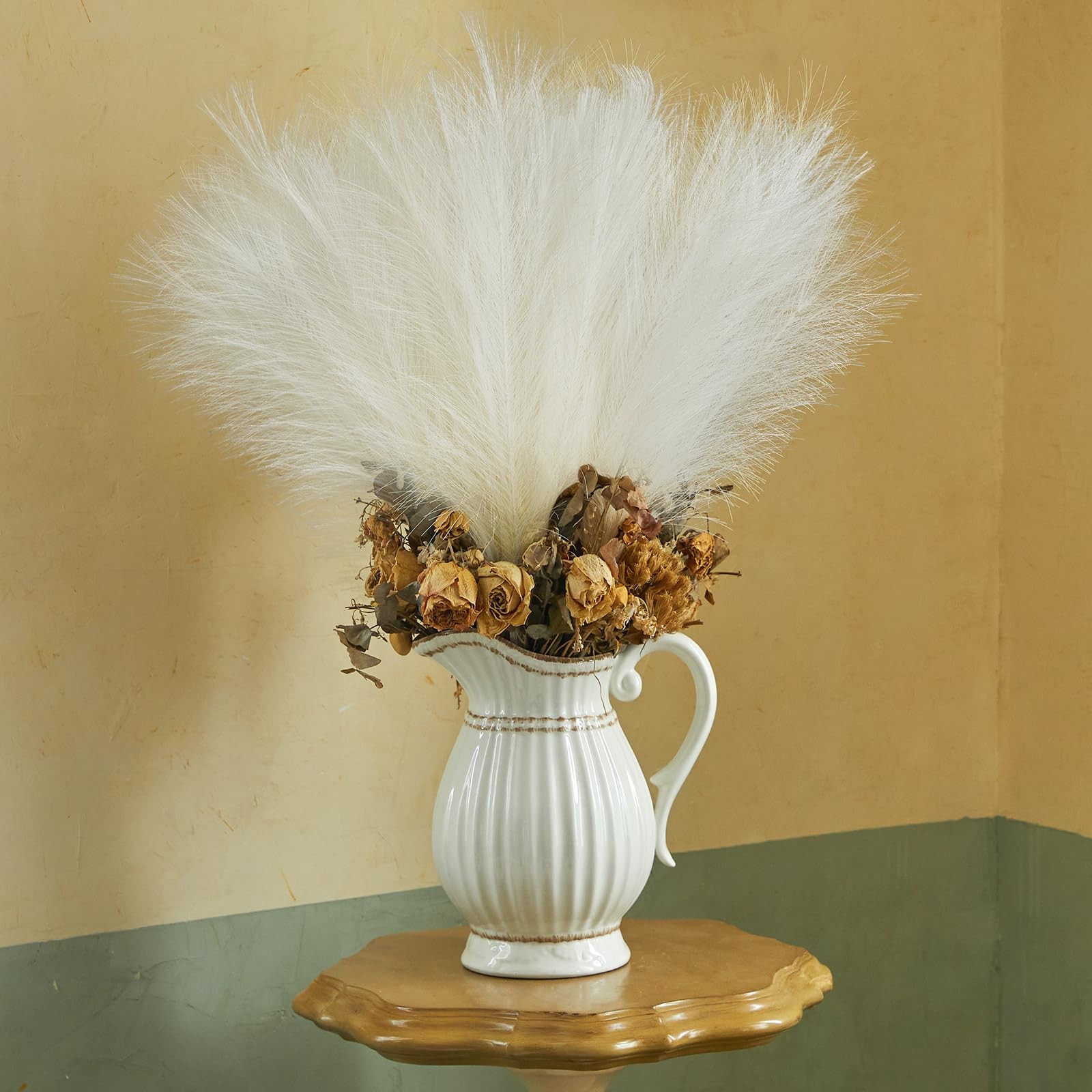 White Pampas Grass Decor, 17.7 Inch 6pcs Boho Decor, Faux Pampas Grass Living…