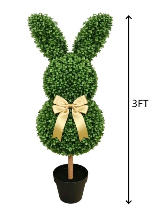 3FT Easter Bunny Topiary Artificial Plants Outdoor – 35.4″ Faux Boxwood…