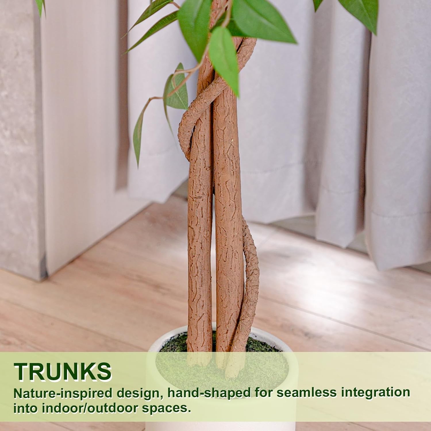 5FT Artificial Ficus Tree W/ White Planter Realistic Faux Silk Indoor Outdoor