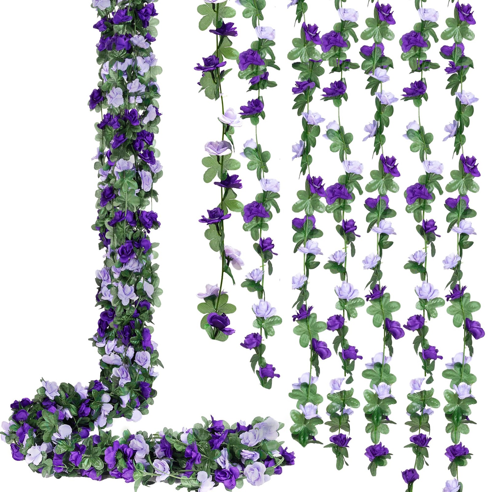 5Pcs 82 FT Artificial Purple Rose Flower Garland, Faux Silk Rose Garland, Pur…