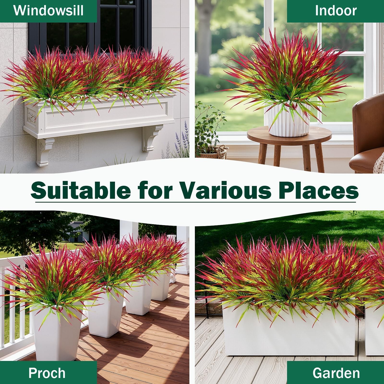 12 Bundles Artificial Outdoor Plants UV Resistant Fake Grass Plants Faux Plas…