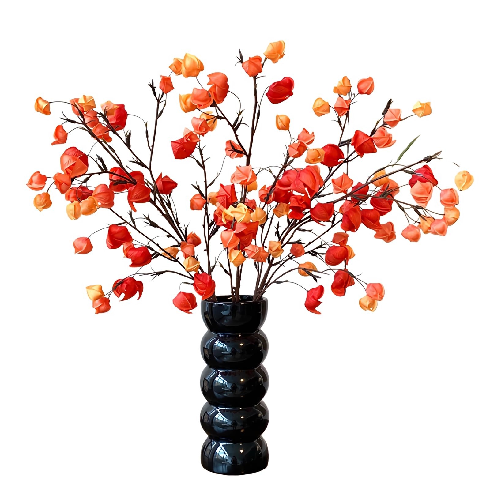 4pcs Artificial Chinese Lantern Flowers 29″ Fake Orange Silk Winter Cherry St…