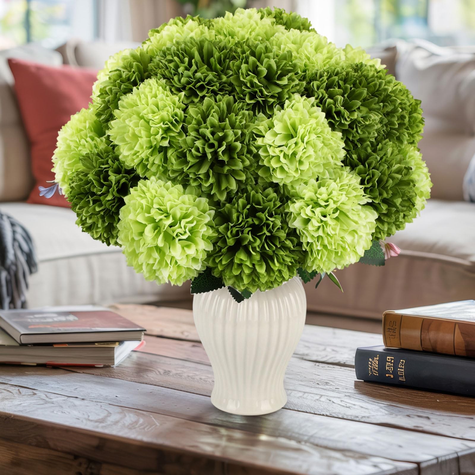 36 Pcs Green Artificial Chrysanthemum Flowers 3.3″ Diameter Faux Bouquet Silk…