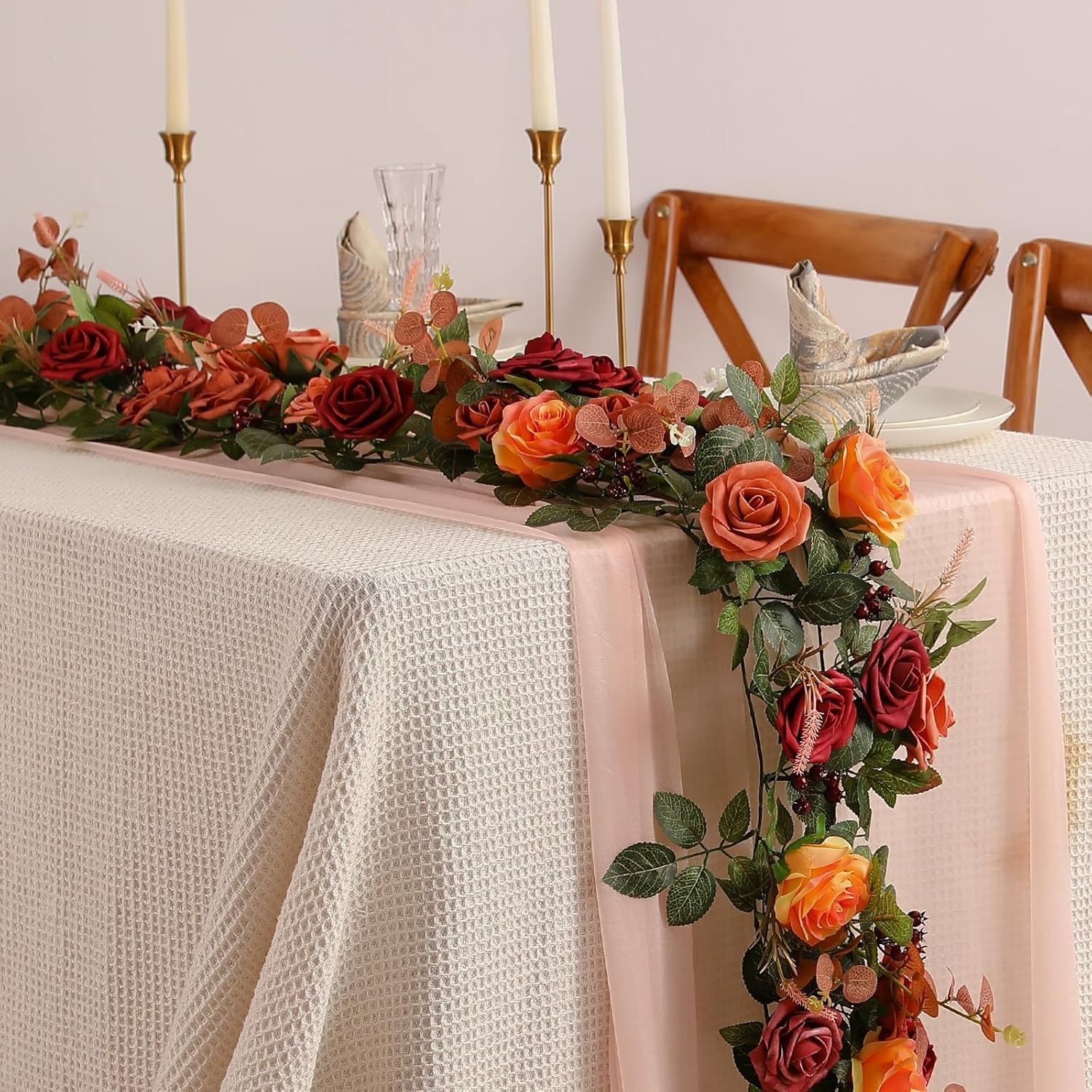 5FT Terracotta Artificial Flower Garland Fall Floral Garland Burnt Orange Arch
