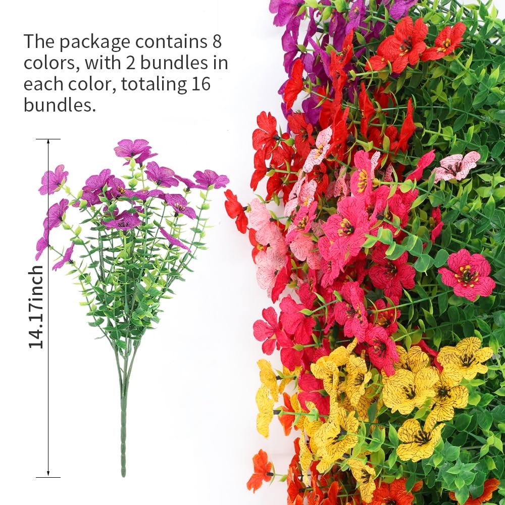 New Best Artificial 16 Bundles Outdoor Flowers for Spring Decoration, Fake Daisy