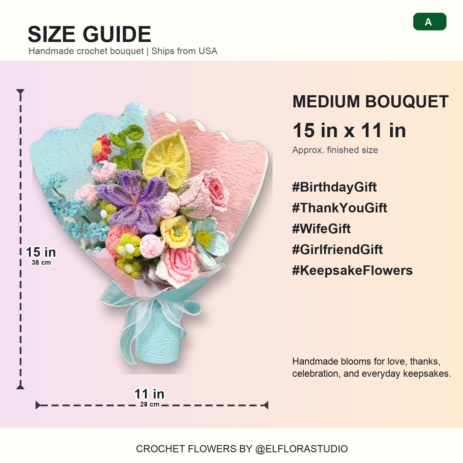 Colorful Crochet Flower Bouquet Birthday Thank You Gift for Her