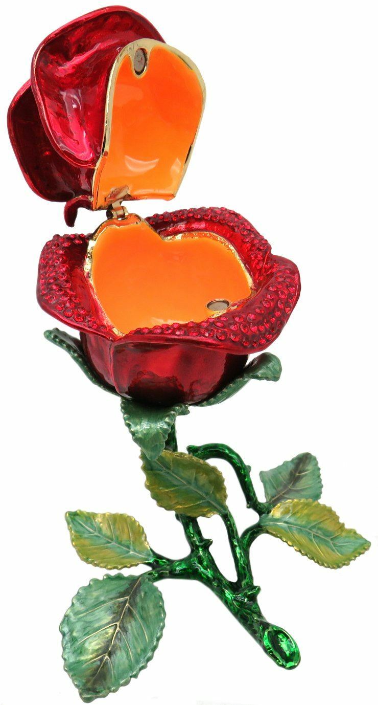 Red Rose Jeweled Trinket Box with Austrian Crystals