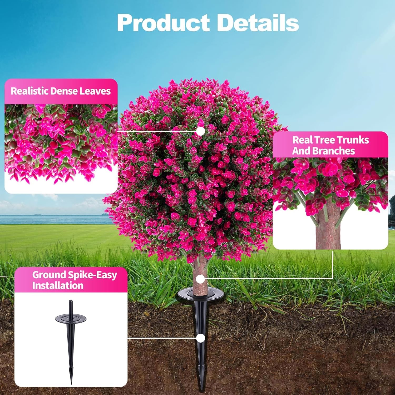 2 Set 26″ Artificial Boxwood Topiary Ball Trees with Pink Eucalyptus Accents