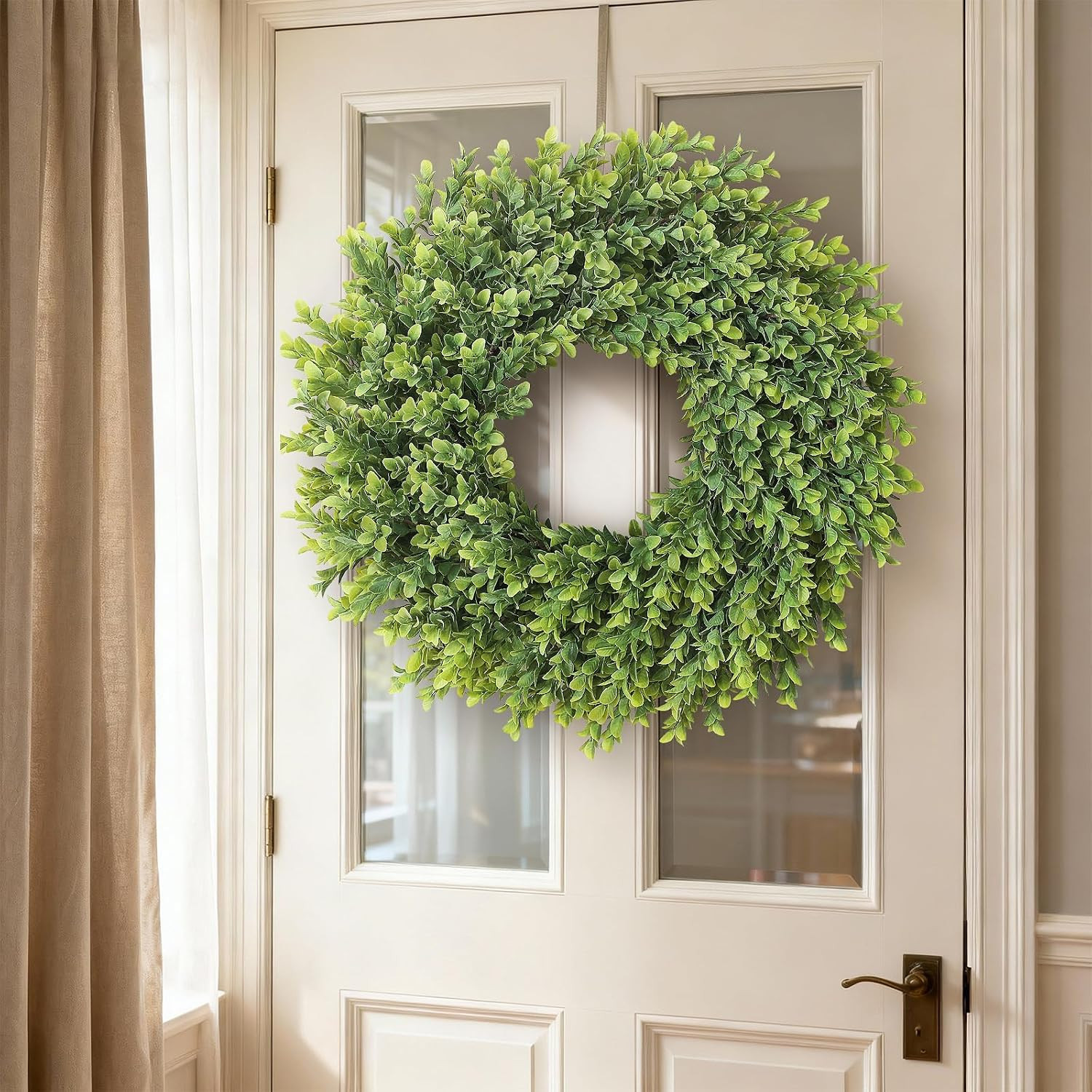 26″ Artificial Boxwood Wreath for Front Door – Large Faux Plant Fake Greenery Ha