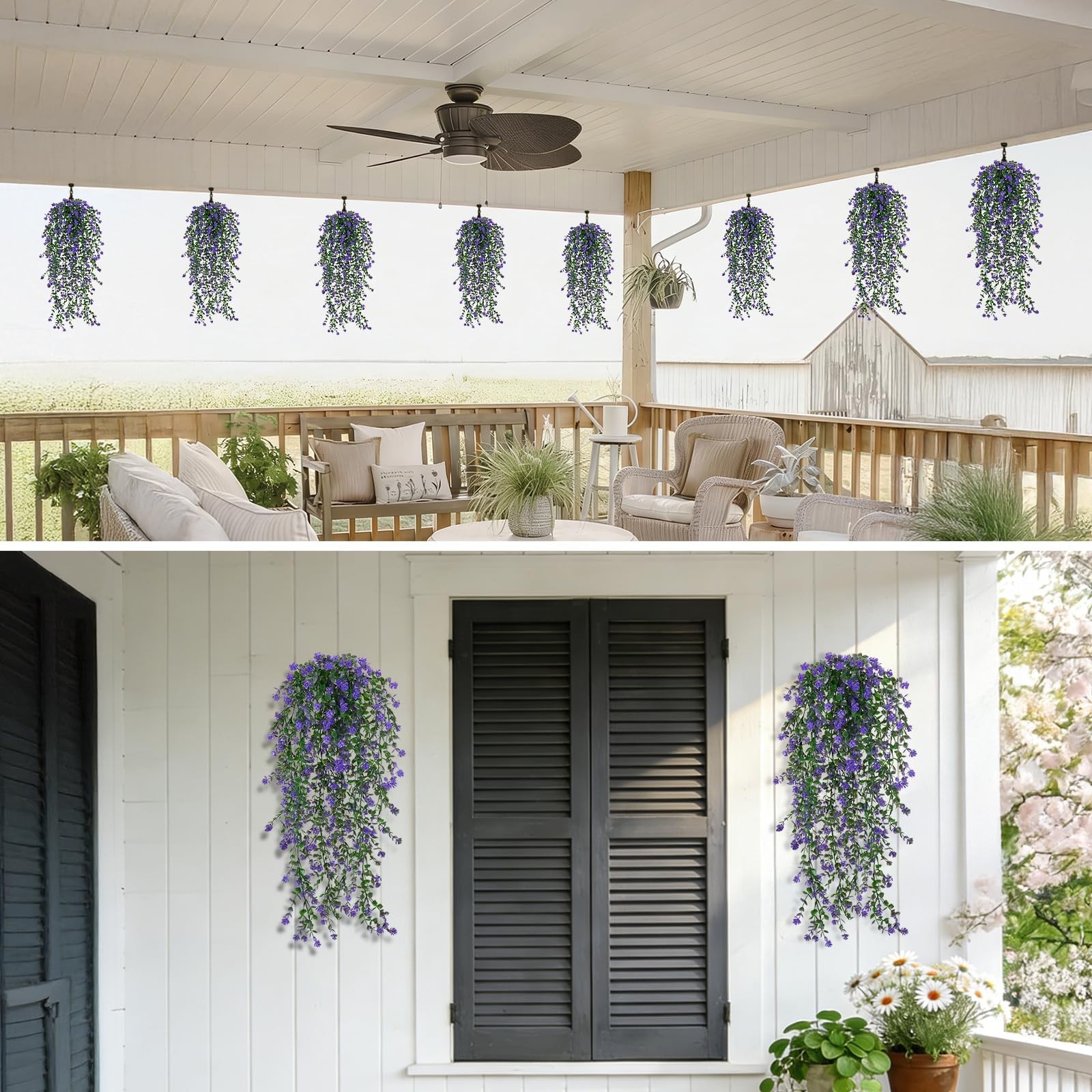 Artificial Hanging Flowers 30″ Long Faux Eucalyptus Vine 12 Pcs – UV Resistant