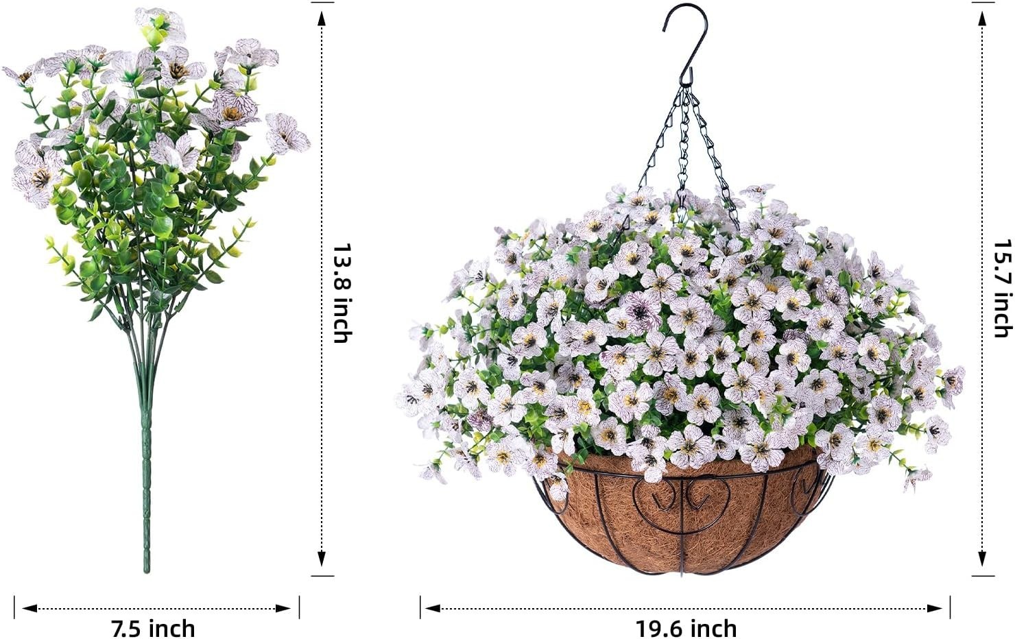 Artificial Fake Hanging White Plants Flowers Basket for Outdoor Fall Winter, …