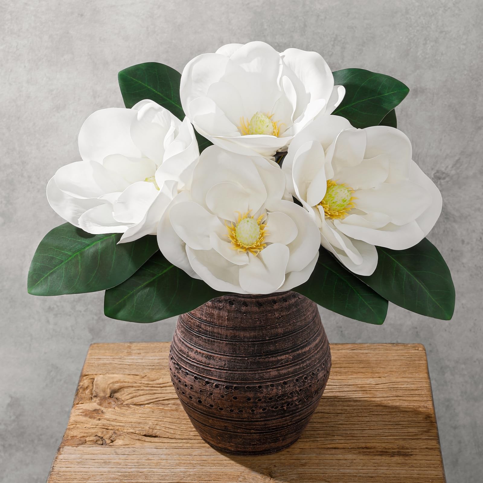 4 Pcs White Artificial Magnolia Flowers, Realistic Magnolia Grandiflora for H…