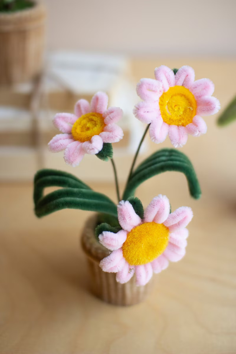 Set Of 4 Pipe Cleaner Potted Flowers Brings Colorful Charm To Any Space or Room