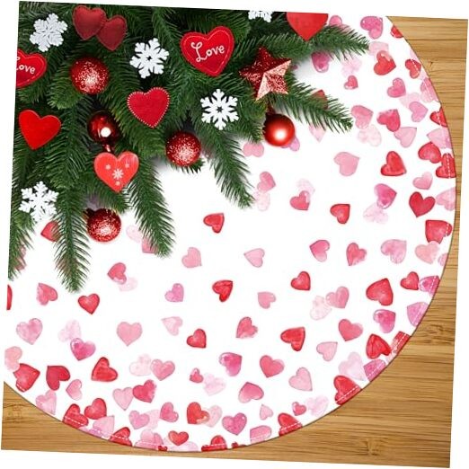Valentines Day Tree Skirt 36 Inch Red Love Heart Xmas Tree Skirt 36″ Pink