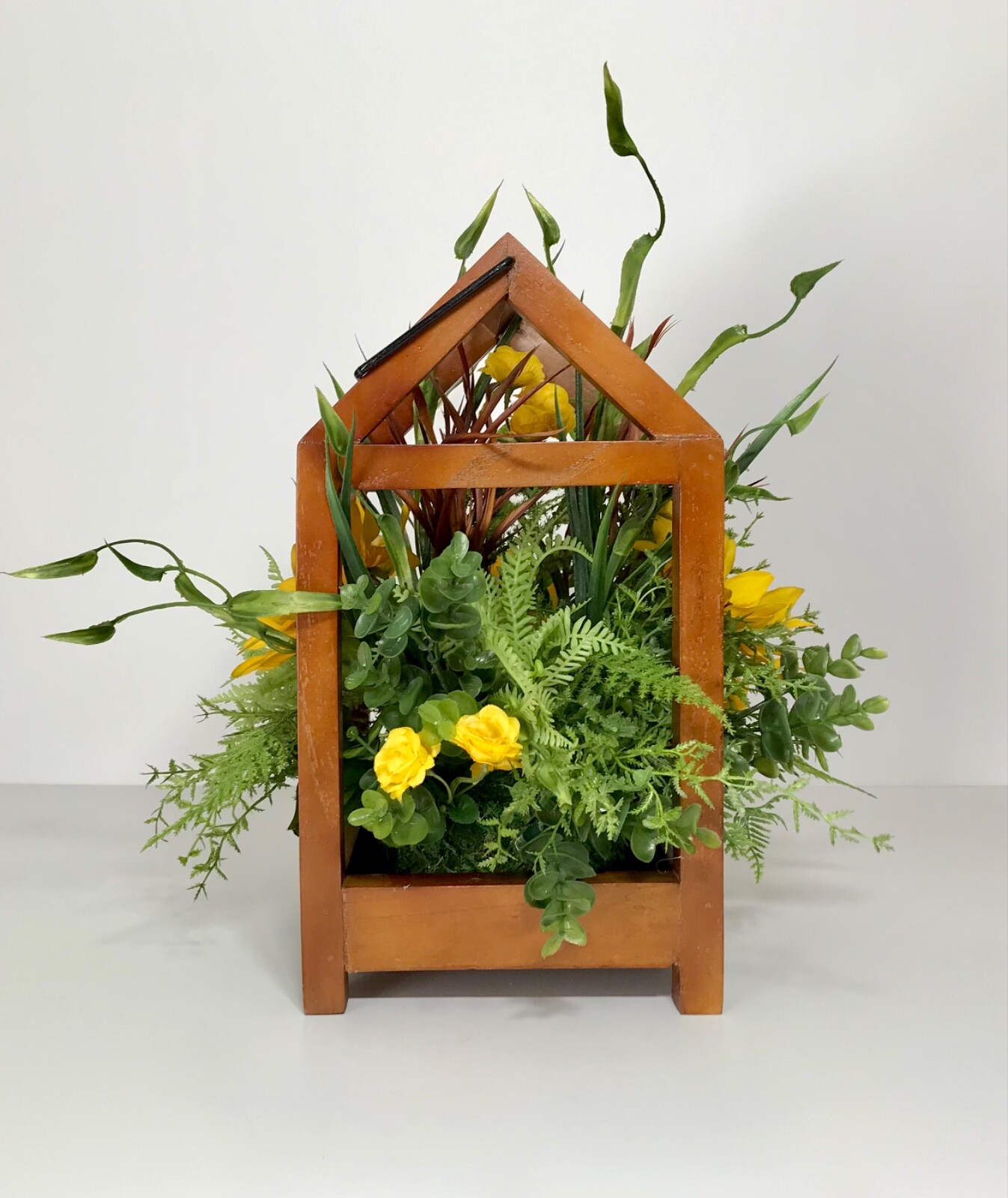 WOODEN FRAME LANTERN DECORATIVE SUNFLOWER FLORAL ARRANGEMENT CENTERPIECE GIFT