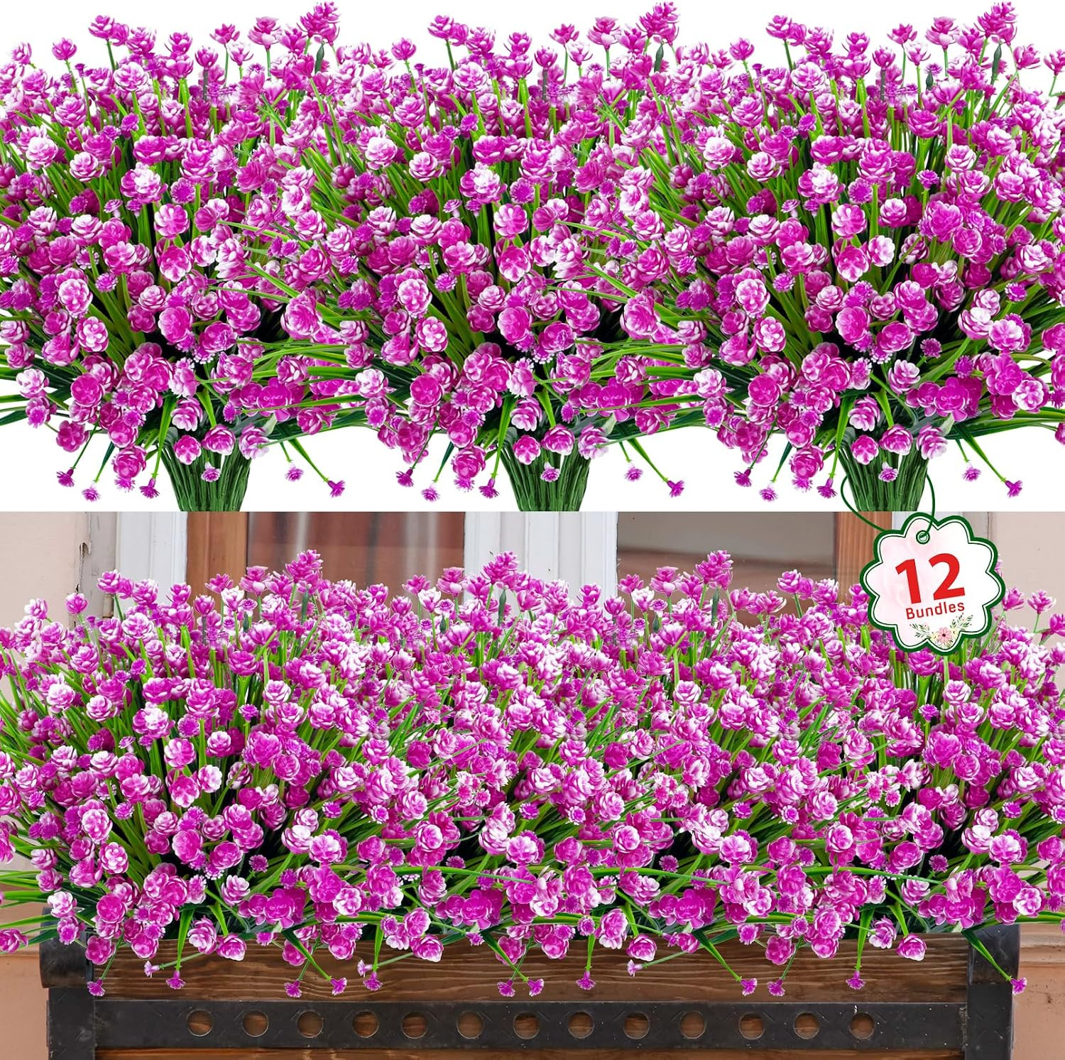 12 Bundles Artificial Flowers for Outdoors UV Resistant Fake Plastic Plants Faux