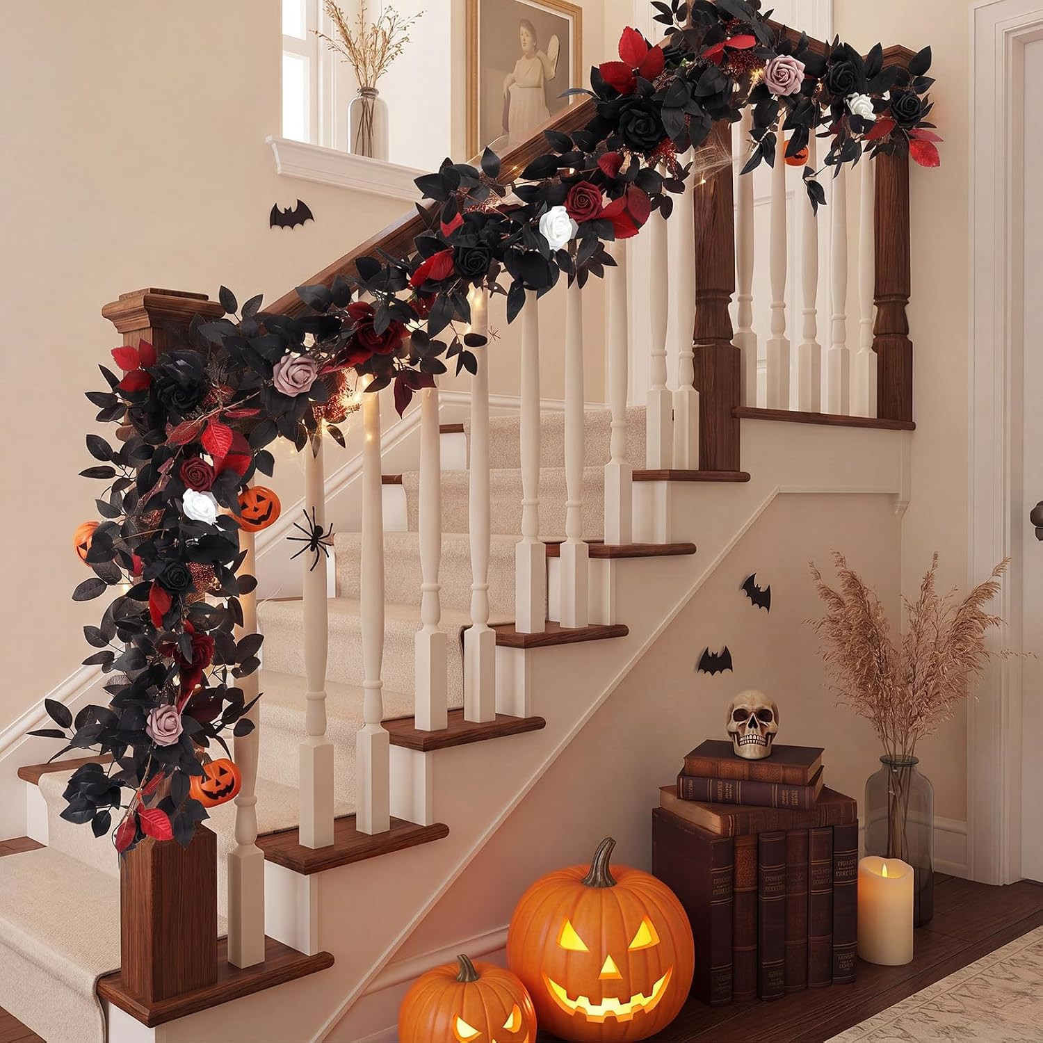 5 Ft Halloween Black Burgundy Artificial Flower Garland Fake Rose Vine Hanging G
