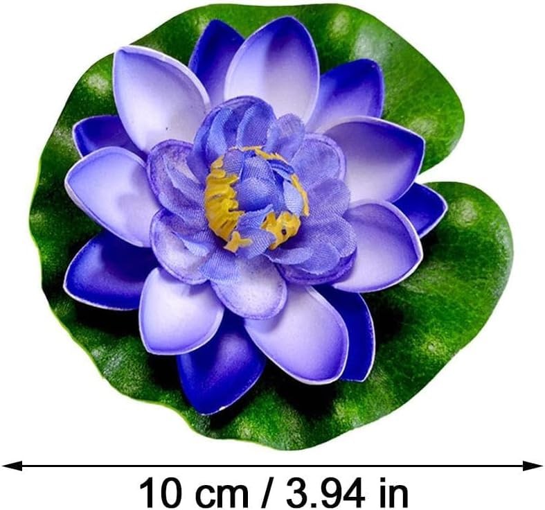 1pc Blue Artificial Floating Foam Lotus Flower with Water Lily Pad,Lifelike P…