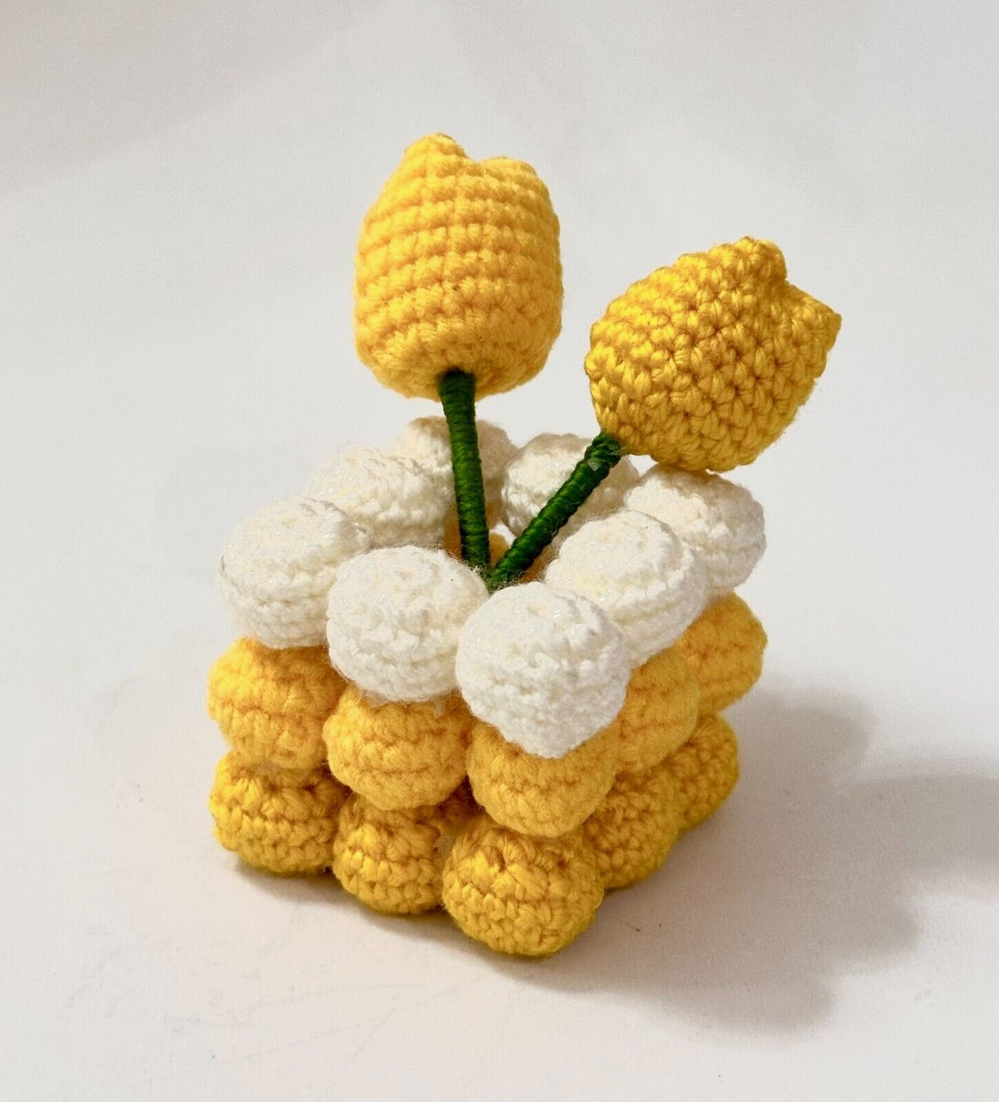 Hand Made Crochet Tulip Flowers in Pot & White Rose Bouquet Gift