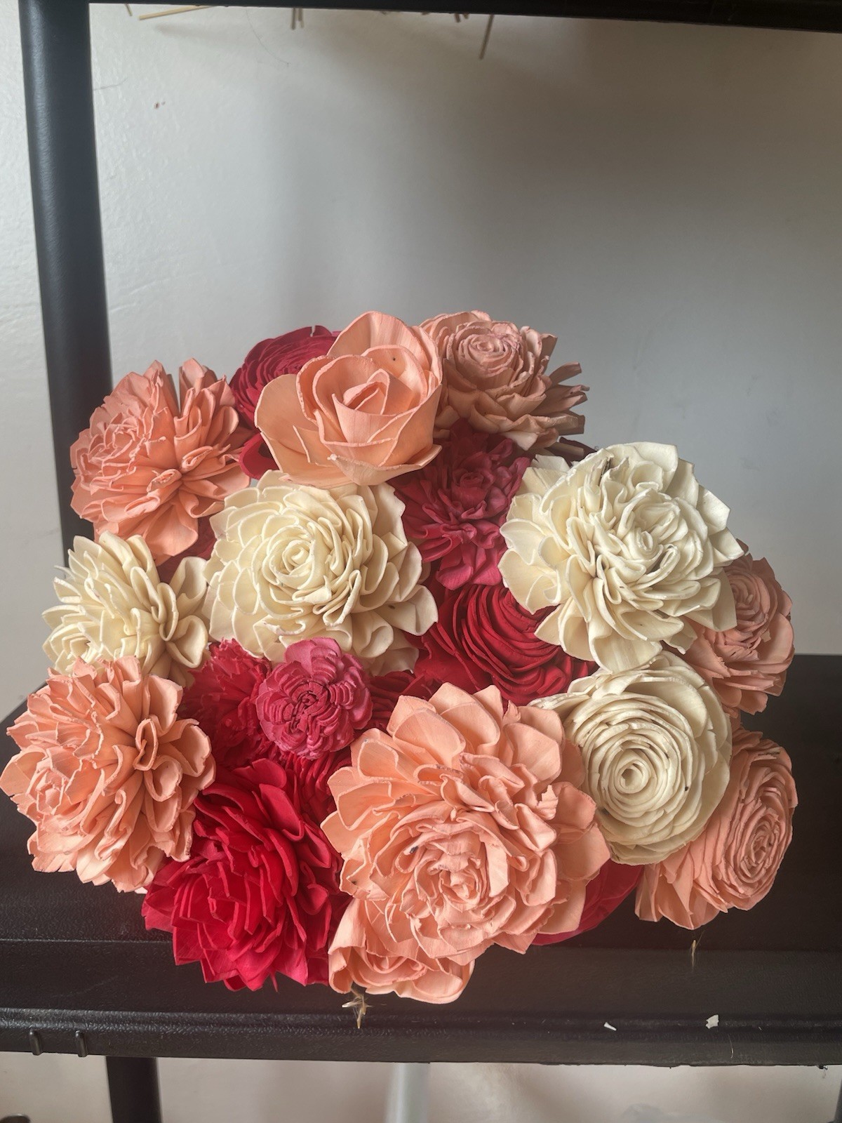 Handmade wooden Flower Bouquet – Pink Red Ivory