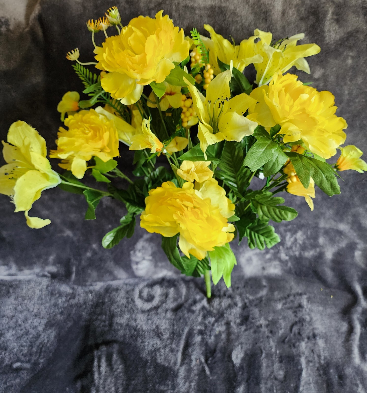 NWT spring summer blooming purple, yellow peony & tiger lily floral spray, 26″