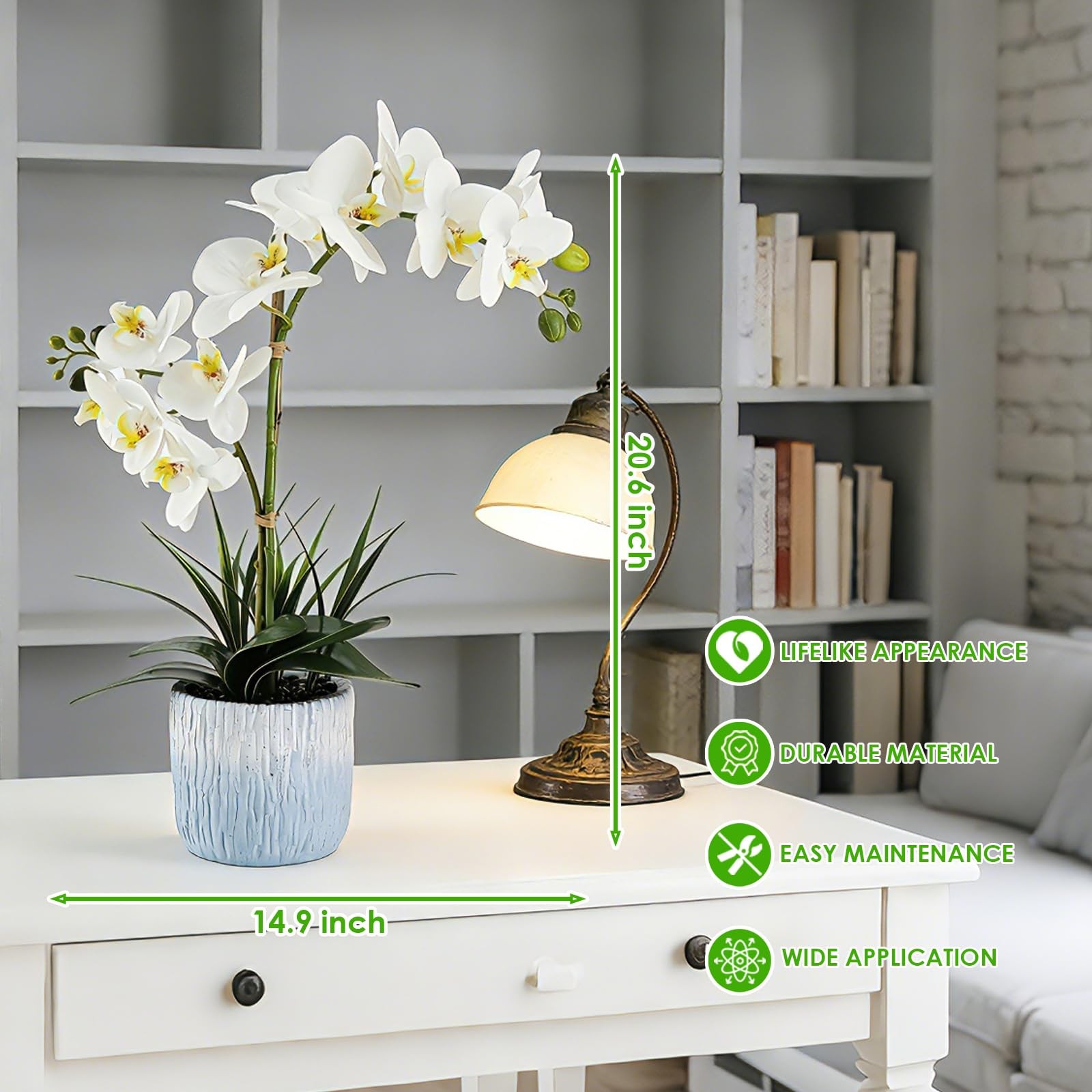 Orchid Artificial Flowers 20.6″ White Fake Orchid Flowers in White Ceramic Po…