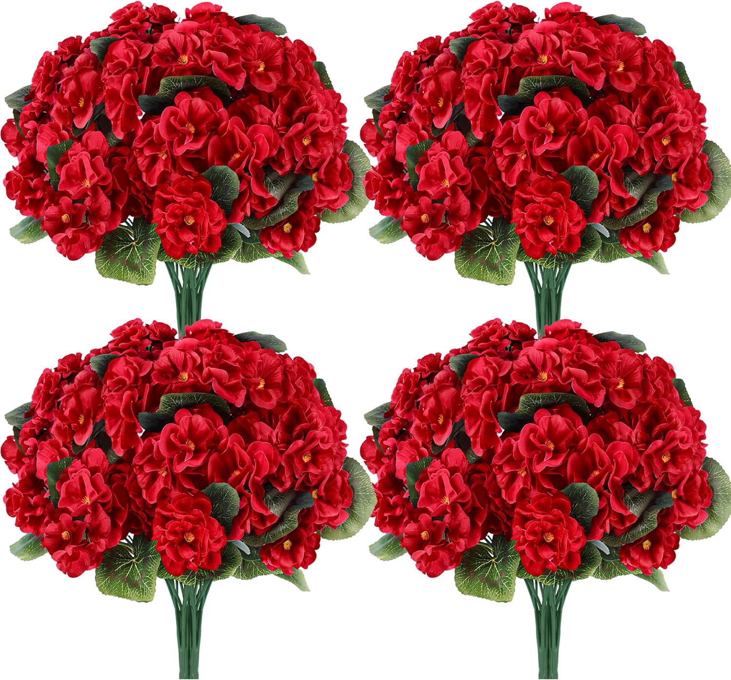 Der Rose 6 Pack Red Artificial Geraniums Flowers for Outdoors UV Resistant Faux