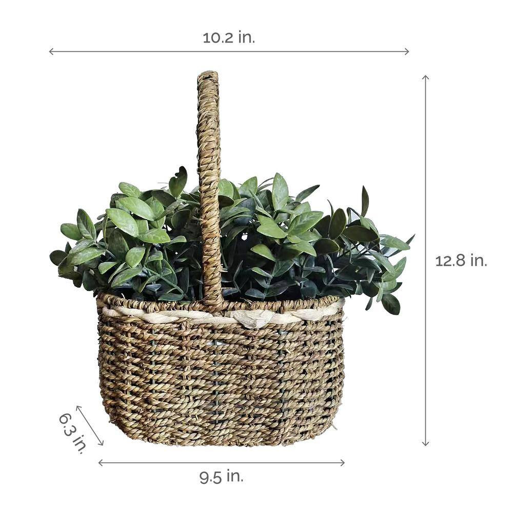 10.24 In. Green Artificial Greenery in Seagrass Basket