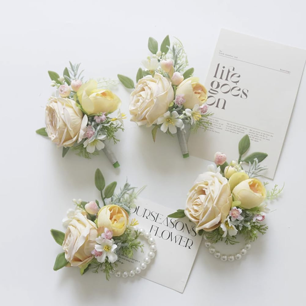 2 Pieces of Corsage and Boutonniere Set, Groom Groomsmen Bride Bridesmaids We…