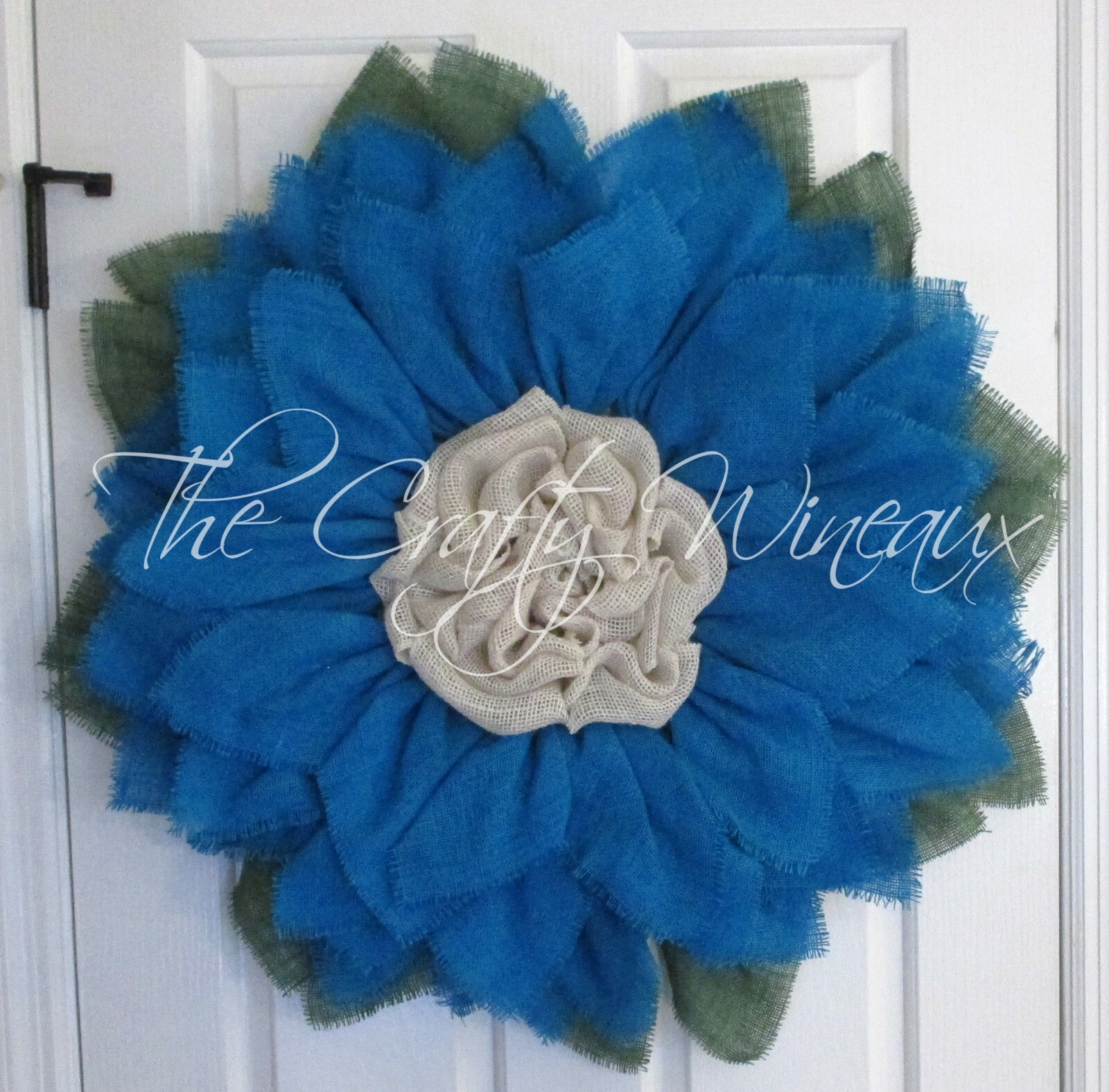 The Crafty Wineaux – Extra Large 30″ Turquoise Blue Burlap Sunflower Wreath