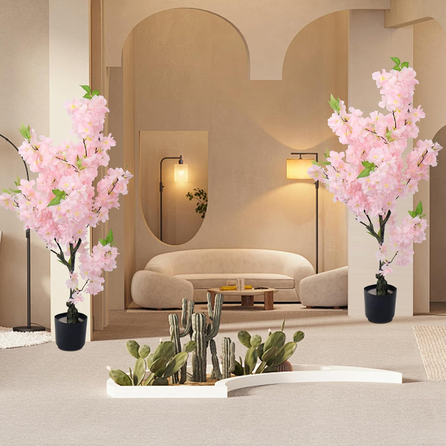 36″ 2 Pack Artificial Cherry Blossom Trees – Faux Pink Sakura Indoor Decor