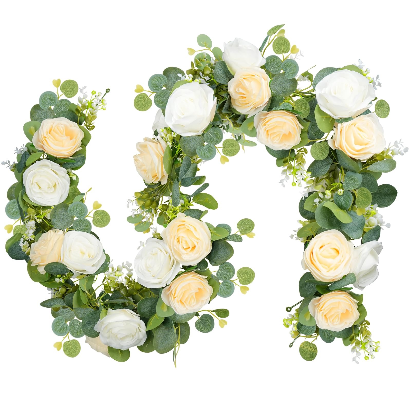 2PCS 13Ft Artificial Eucalyptus Garland with Flowers, Artificial Rose Garland…