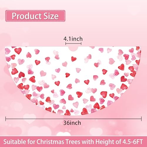 Valentines Day Tree Skirt 36 Inch Red Love Heart Xmas Tree Skirt 36″ Pink