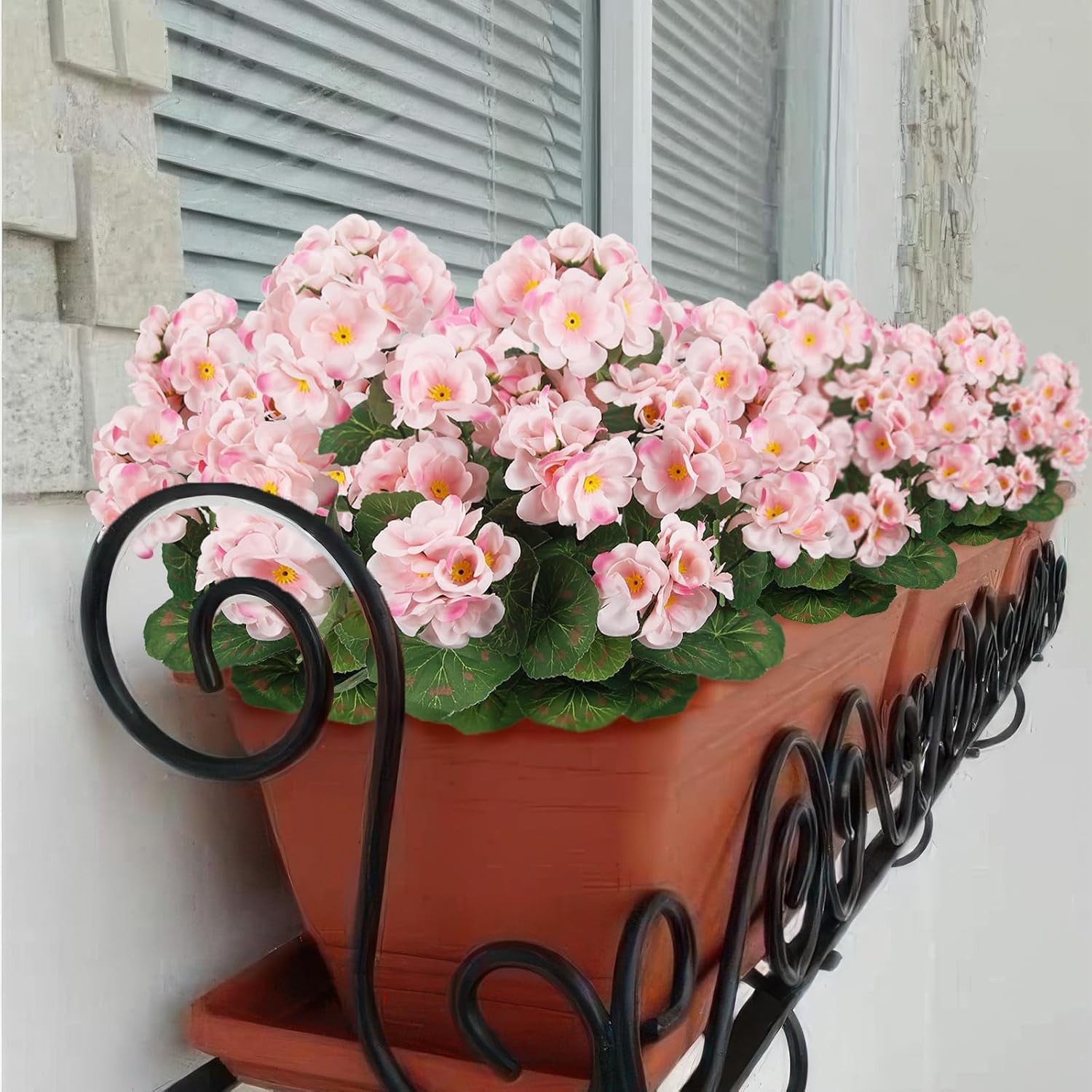 3 Pcs Artificial Flowers Silk Geraniums for Outdoors UV Resistant Pink