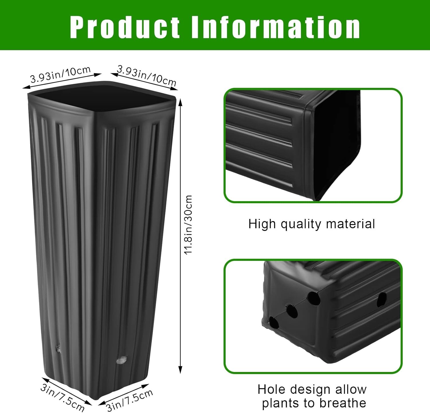 50 Pcs Tall Tree Pot Plastic Deep Plant Nursery Pots Black Seedling Treepots Flo
