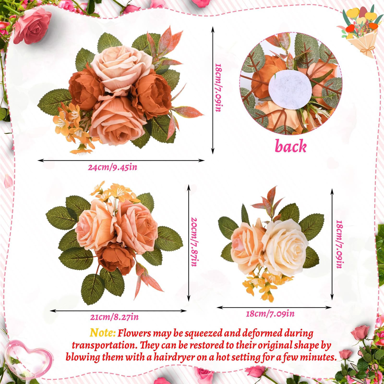 3 PCS Wedding Cake Topper Flowers PreMade Artificial Rose Decorations Party
