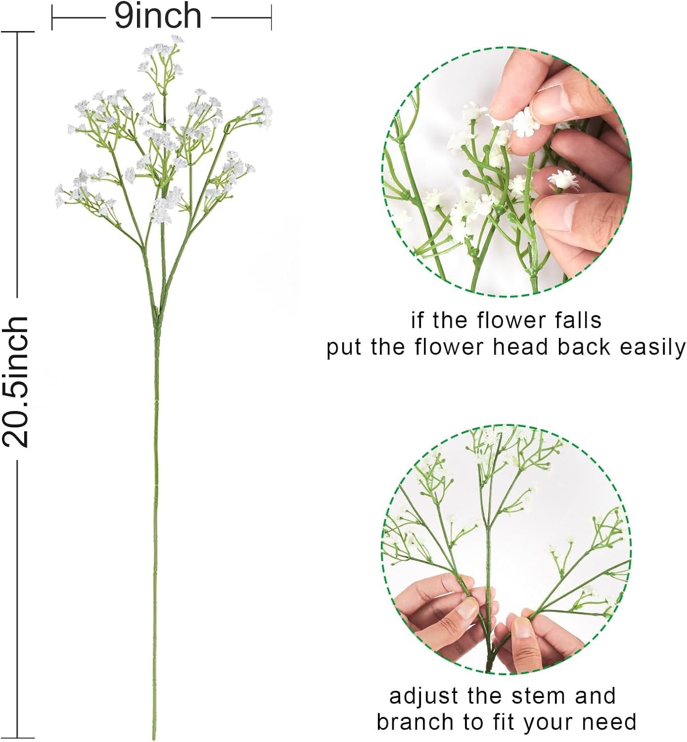 Vivid 30 PCS Faux Babys Breath Flowers – UV Resistant for -Round Beauty
