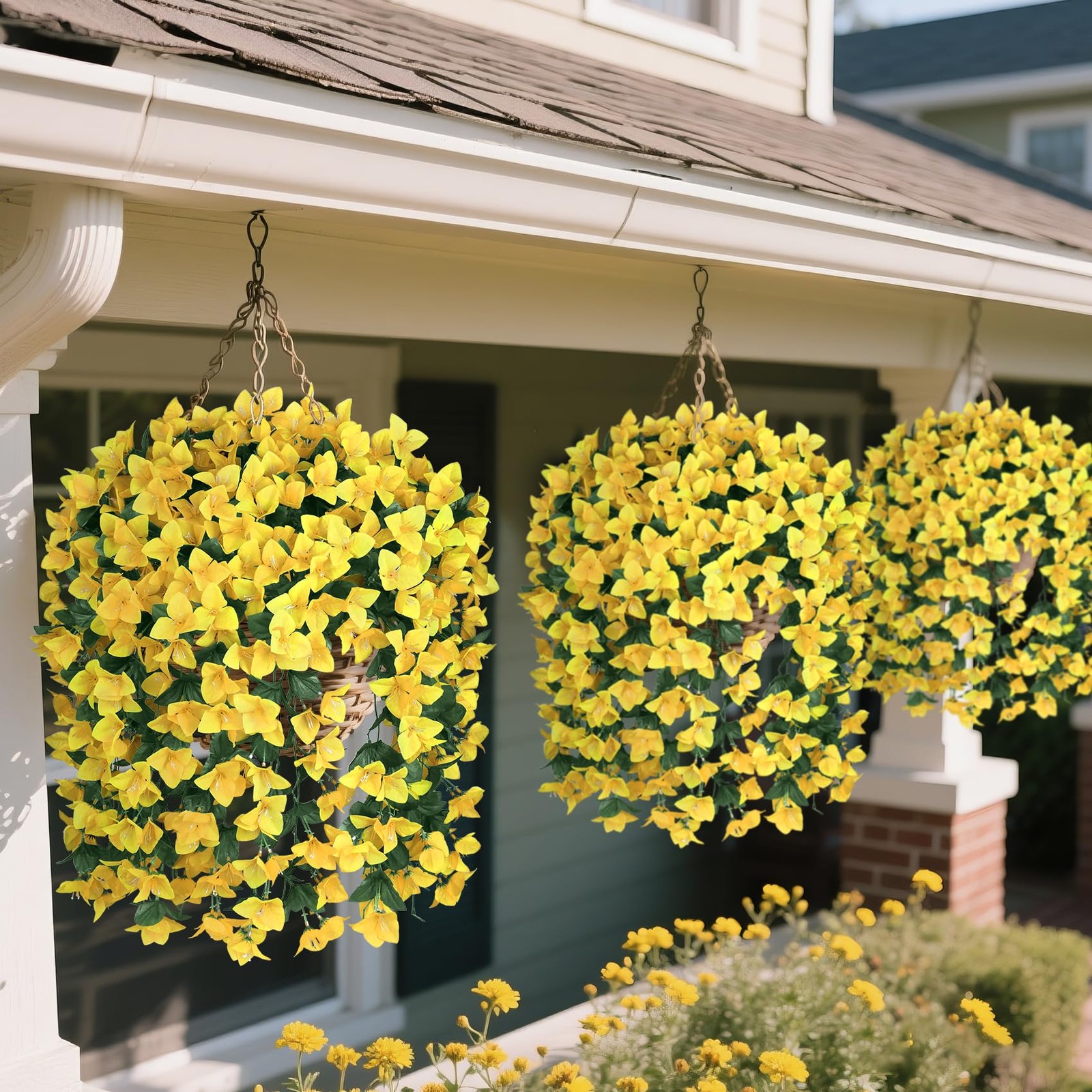 3 Pcs Yellow Artificial Hanging Bougainvillea Flowers Silk Long Trailing Vines U