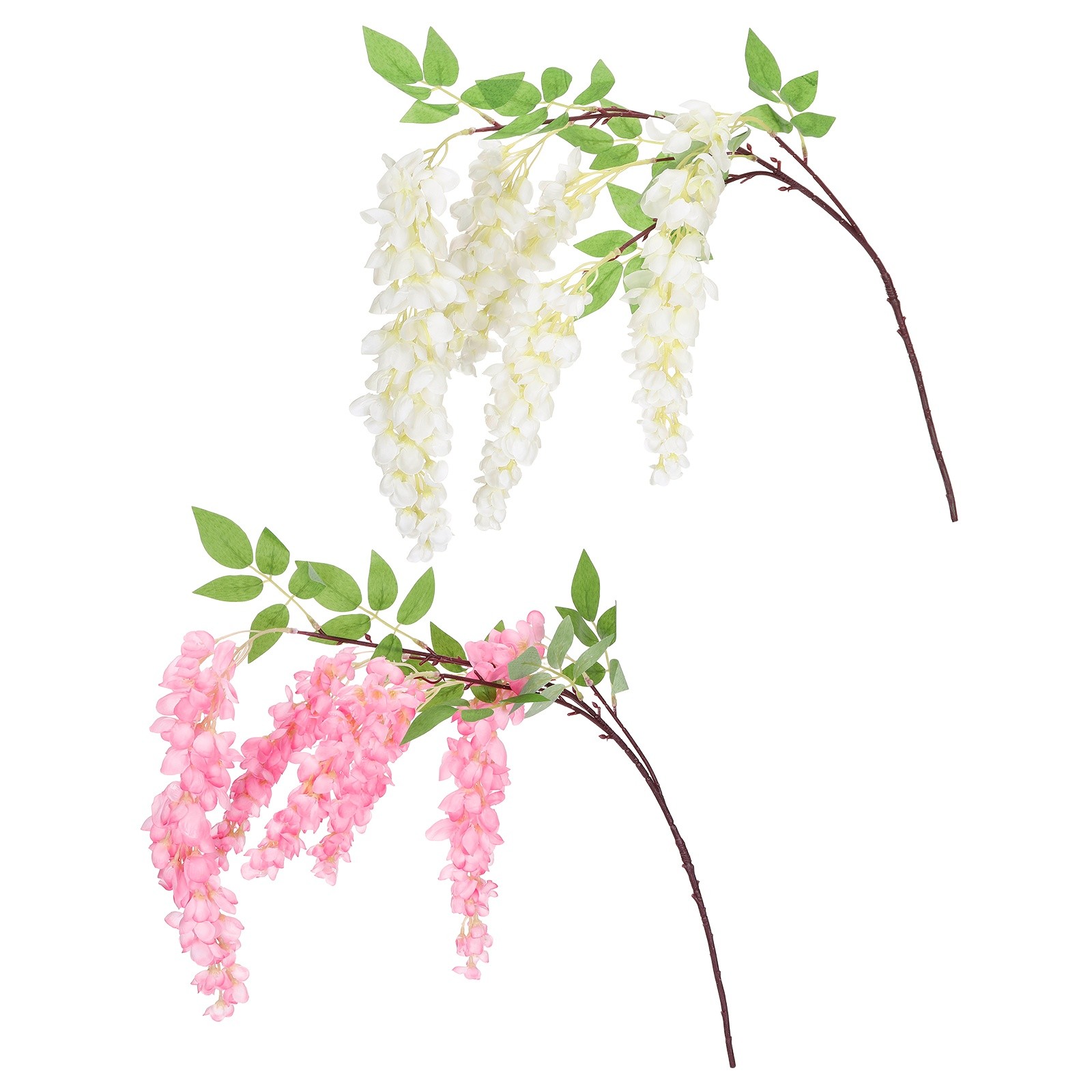 2 Pcs Artificial Wisteria Hanging Flower 3.9 ft Fake Hang Floral White/Dark Pink