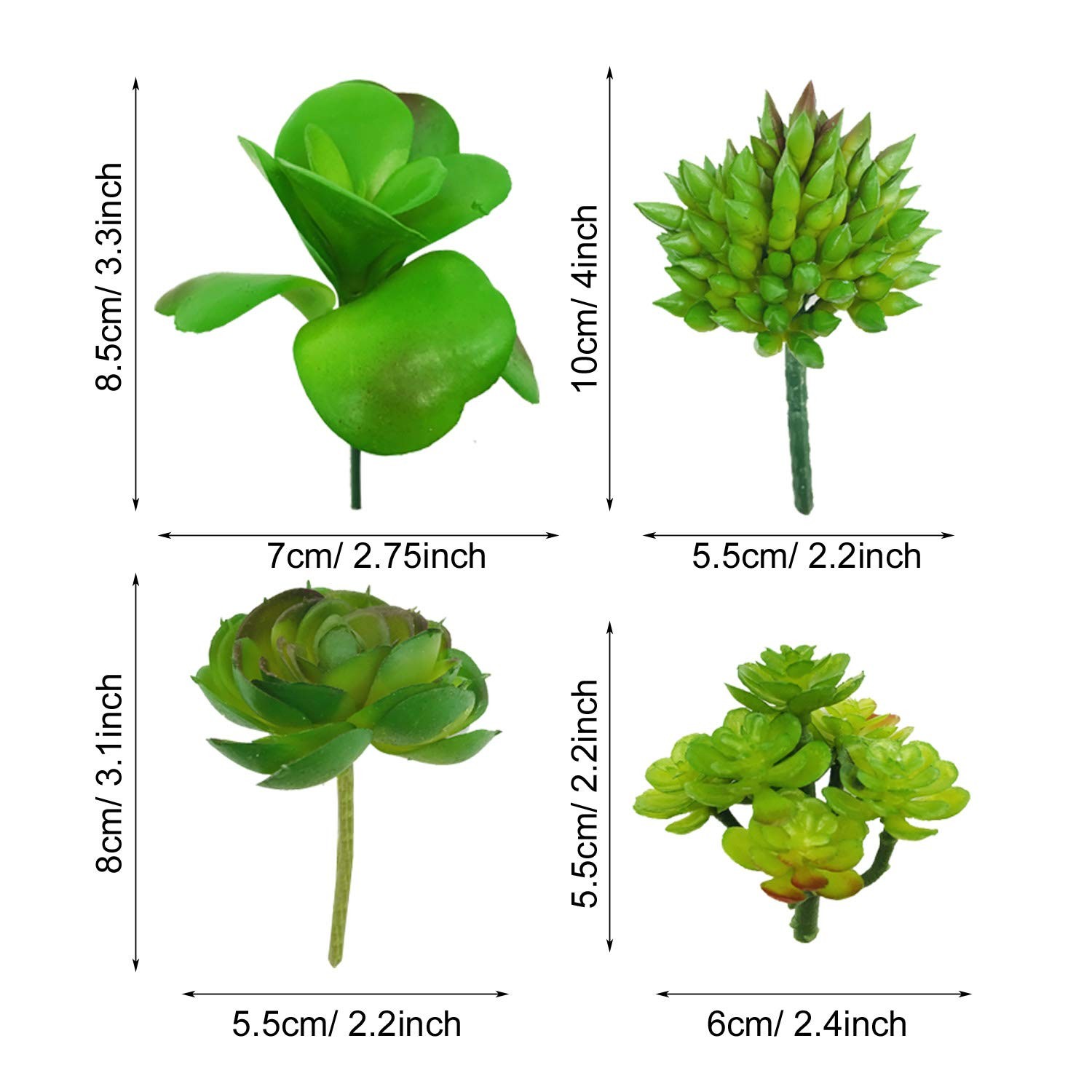 20 PCS Green Artificial Succulent Plants, Unpotted Faux Flocked Assortment