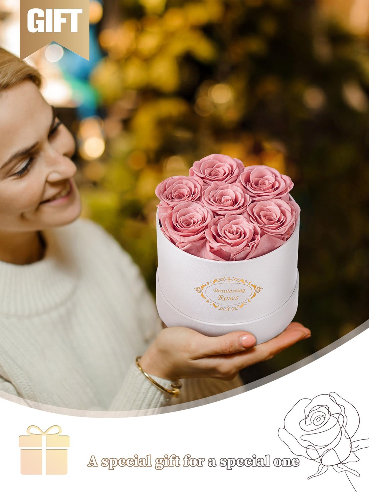 Preserved Roses in Box Long Lasting Forever Flowers for Her Dusty Pink