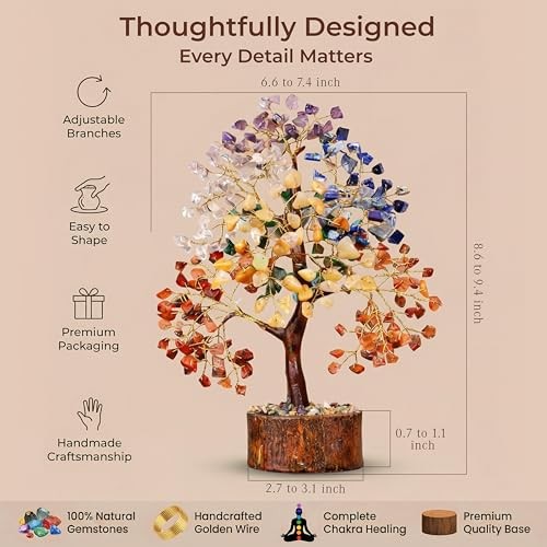 7 Chakra Tree of Life Healing Crystal Decor Handmade Gemstone Money Tree Gift