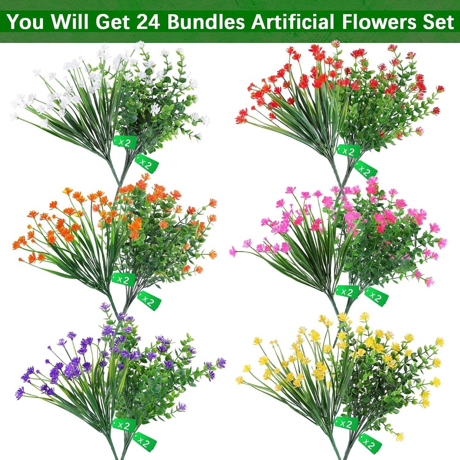 Realistic No-Fade Artificial Flowers Set – 24 Bundles for Effortless Decoration